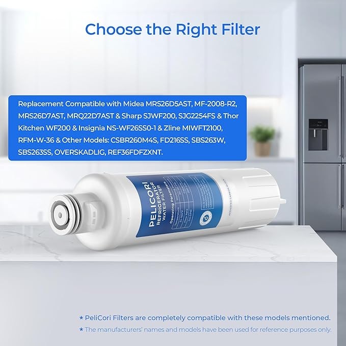 MIWF6200 Water Filter, Compatible with Midea MRS26D5AST, MF-2008-R2, Sharp SJWF200, SJG2254FS, Thor Kitchen WF200, Zline MIWFT2100, RFM-W-36, Insignia NS-WF26SS0-1 Models (2 Pack)
