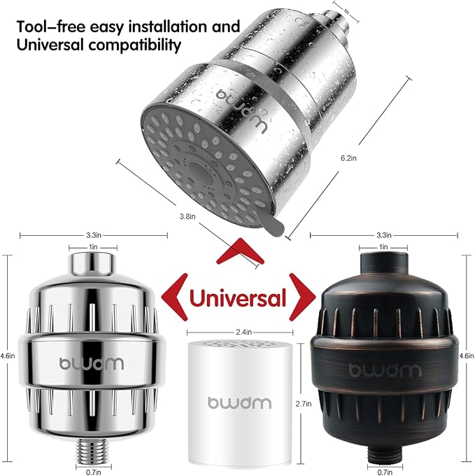 15 Stage Shower Filter Cartridge,High output Universal replacement filter cartridge, Remove Chlorine Heavy Metals and Other Sediments, VitaminC Water Softener Reduces Dry Itchy Skin Dandruff BWDM(4X)