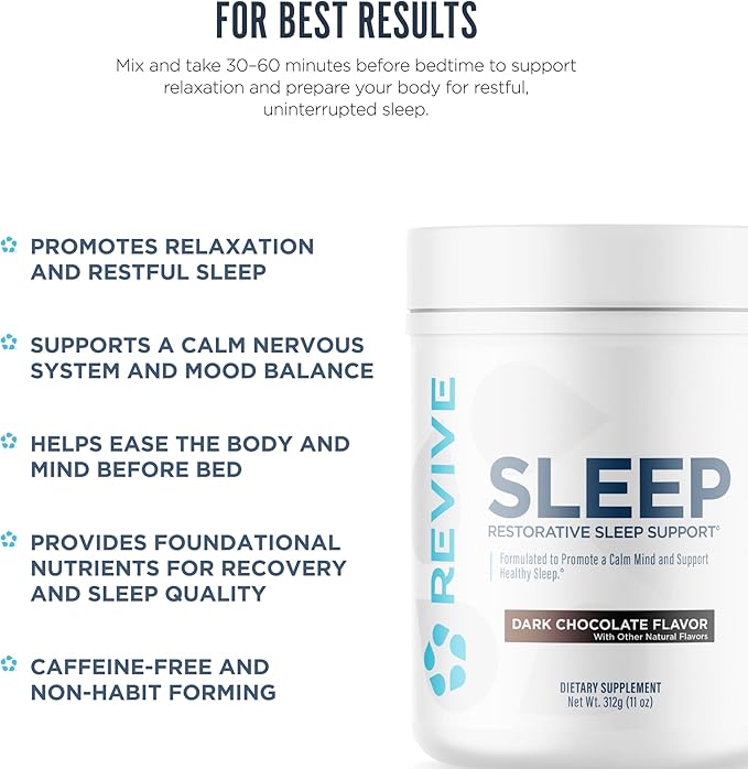 Revive MD Sleep Support Supplement for Adults, Dark Chocolate - Sleep Supplements with Magnesium (Glycinate), Inositol, Glycine & L-Theanine - Promotes Relaxation & Sleep Health