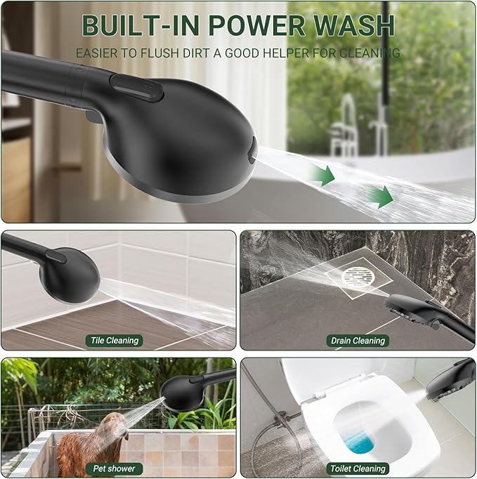 All Metal 3-Way Rain Shower Head,10 Spray High Pressure Showerhead Combo,Shower Filter Head For Hard Water, Adjustable Bar Upgrade Dual Shower Head-Reduces Dry Itchy Skin Black