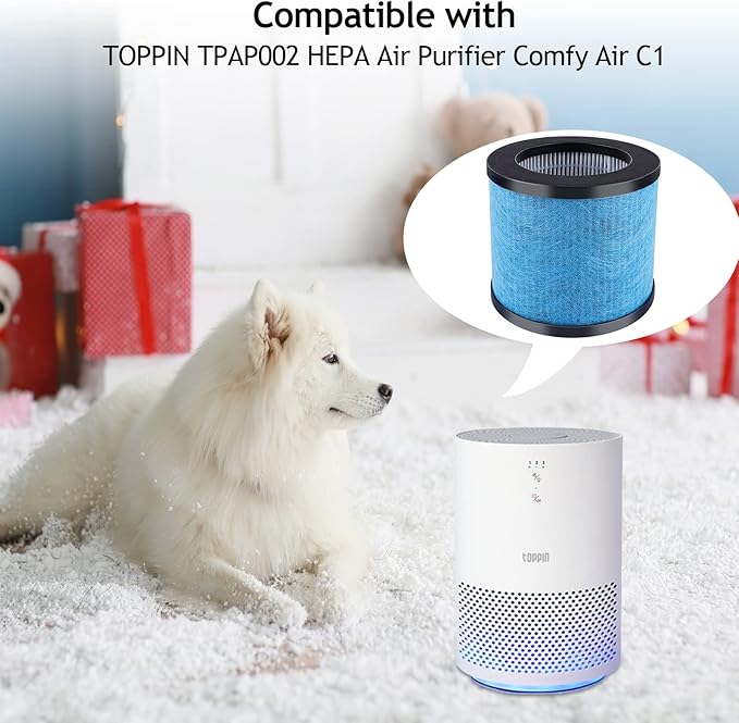 KEEPOW TPAP002 Hepa Filter Replacement Compatible with TOPPIN TPAP002 HEPA Air Purifier Comfy Air C1, Part # TPFF002 (2 Pack)