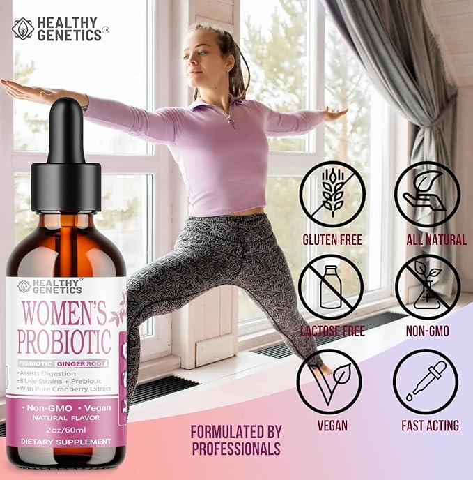Liquid Probiotics for Women | Prebiotic + Cranberry + Probiotics for Digestive Health | Acidophilus Probiotic | Dairy Free | Vegan | Non-GMO | Gluten Free | 30 Servings