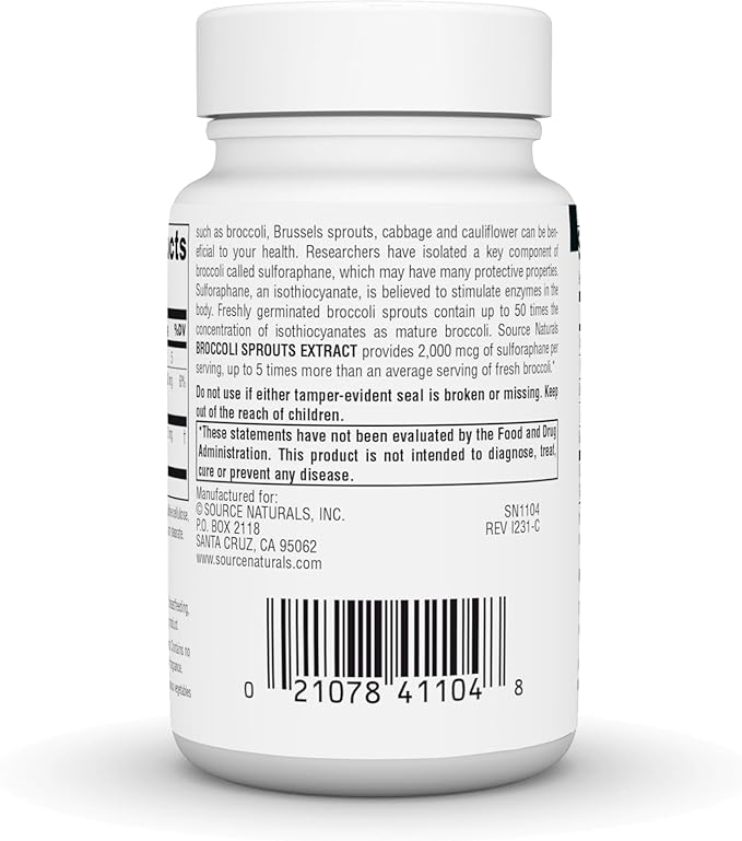 Source Naturals Broccoli Sprouts Extract, Provides 2,000 mcg of Sulforaphane per Serving, 250 mg - 60 Tablets