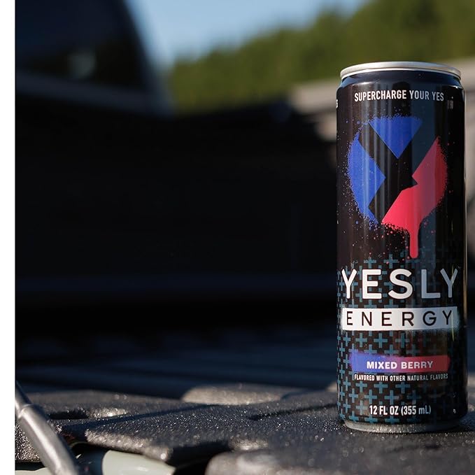Yesly Energy Drink, Mixed Berry, Naturally Flavored Sparkling Energy Drink With Electrolytes, Magnesium, Potassium, Vitamin C, B6 & B12, Natural Caffeine From Green Tea, 12 Fl Oz Cans, 12 Pack