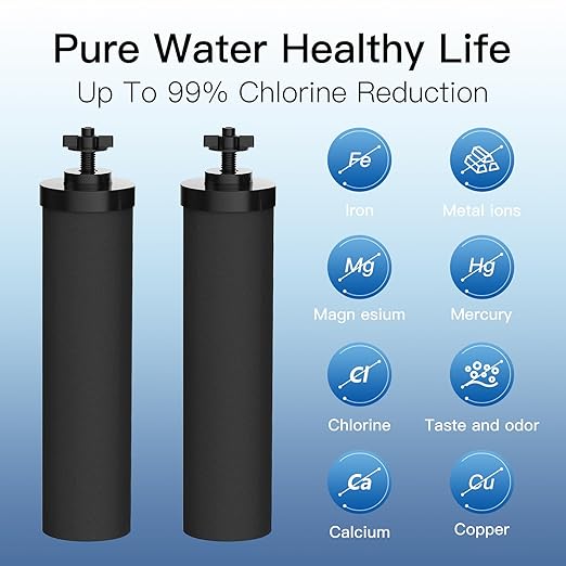 Gravity-Fed Water Filter System, 3.25G Stainless-Steel Countertop System with 2 Black NSF/ANSI 42 Certification Elements, 2 Fluoride, Metal Water Level Spigot, Reduces Fluoride and Chlorine
