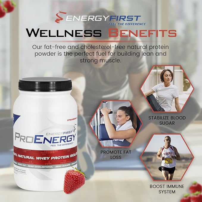 EnergyFirst Grass-Fed Strawberry Whey Protein Isolate (2lb), High-Protein Shake for Meal Replacement & Recovery, Non-GMO, Gluten-Free, 37 Servings