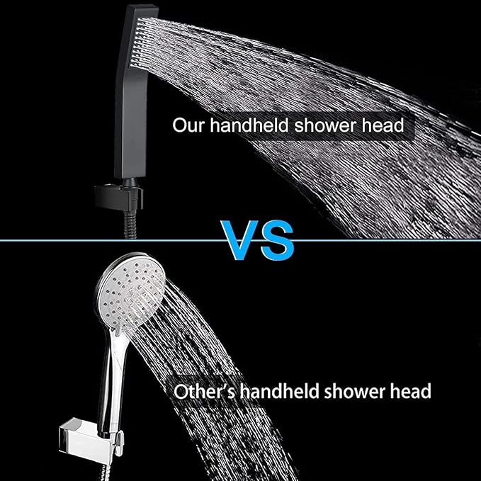 All Metal Rain Shower Heads with Handheld Spray Combo, High Pressure Square 10'' Shower Head with 11'' Extension Arm, Black Shower Head with 78'' Anti-leak Hose, Dual 2 in 1 Waterfall Showerhead