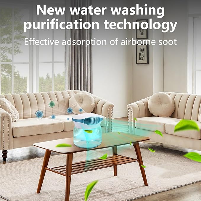 Water Air Purifiers for Home, Air Washer Aroma Diffuser, Air Filter Washer Humidifier, Essential Oils Aroma Fresher With LED Night light for Office, Bedroom，Small Air Cleaner For Smoke and Pets