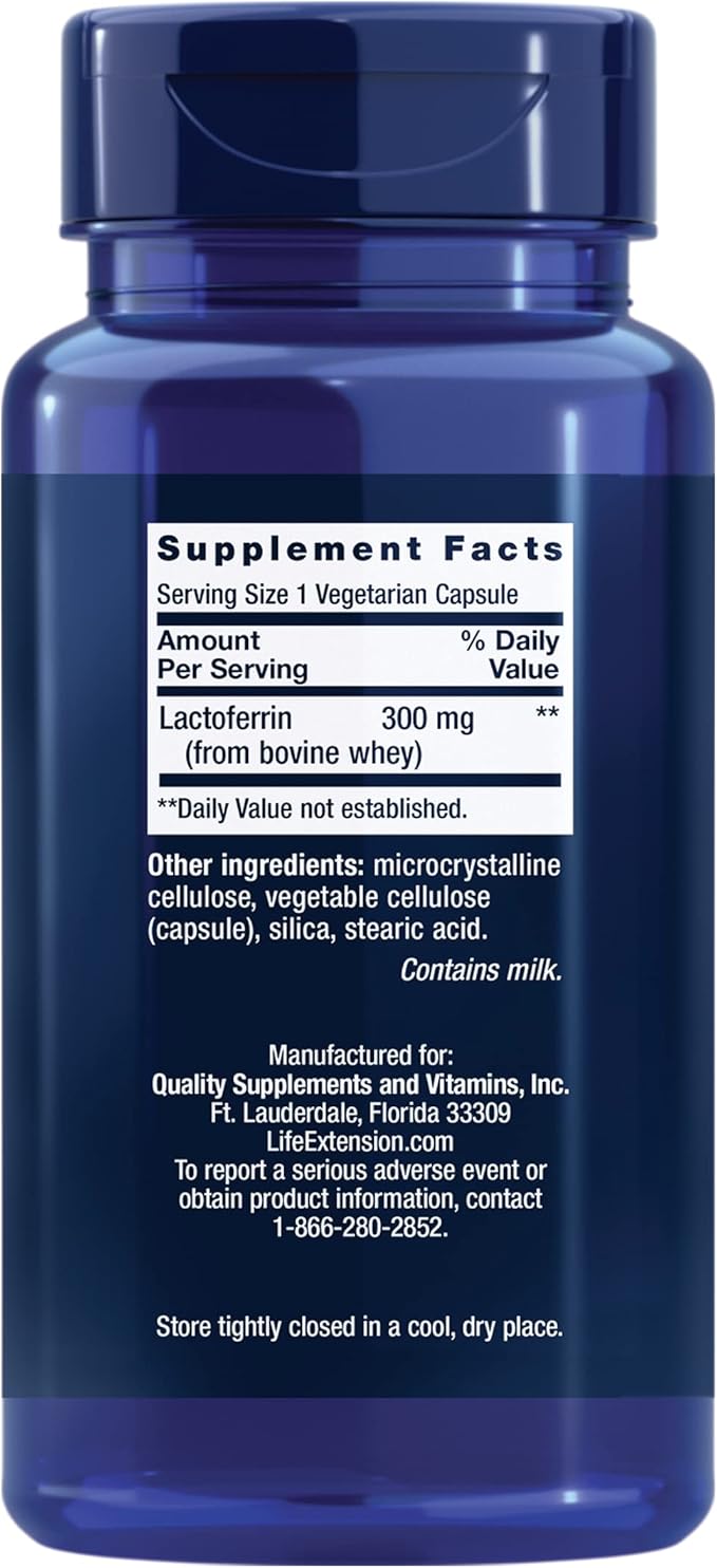 Life Extension Lactoferrin Caps, Healthy Immune Response, GI Support, Vision Health, Gluten-Free, Non-GMO, 1-Daily, Vegetarian, 60 Capsules