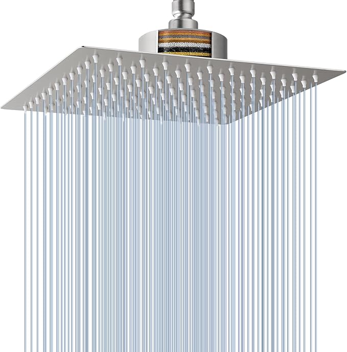 Voolan Rain Shower Head with Filtered - High Flow Large Rainfall Shower Heads Made of Stainless Steel - Waterfall Showerhead Filter For Hard Water(10" Brushed Nickel)