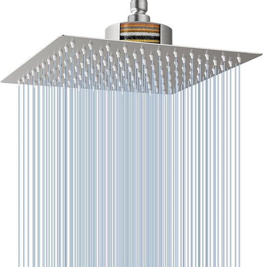 Voolan Rain Shower Head with Filtered - High Flow Large Rainfall Shower Heads Made of Stainless Steel - Waterfall Showerhead Filter For Hard Water(10" Brushed Nickel)