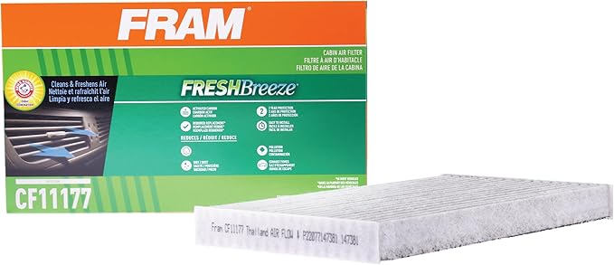 FRAM Fresh Breeze Cabin Air Filter Replacement for Car Passenger Compartment w/ Arm and Hammer Baking Soda, Easy Install, CF11177 for Select Nissan Vehicles , white