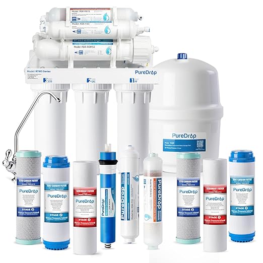 RTW5AK Reverse Osmosis Alkaline Water Filter System, pH+ Alkaline Remineralization Under Sink RO Water Filter System, 6 Stage Reverse Osmosis Water Filtration Plus Extra 3 Filters, 50 GPD
