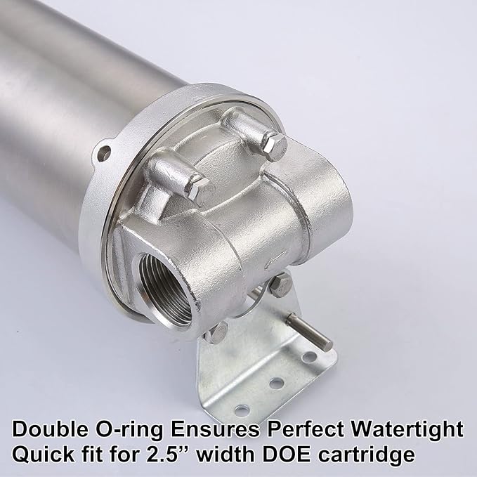 Amwater NSF/ANSI 42 Certification Stainless Steel Filter Housing for 20" Filter Cartridge, 1" NPT Water Filter Housing for Whole House Water Purification of Stainless Steel 304