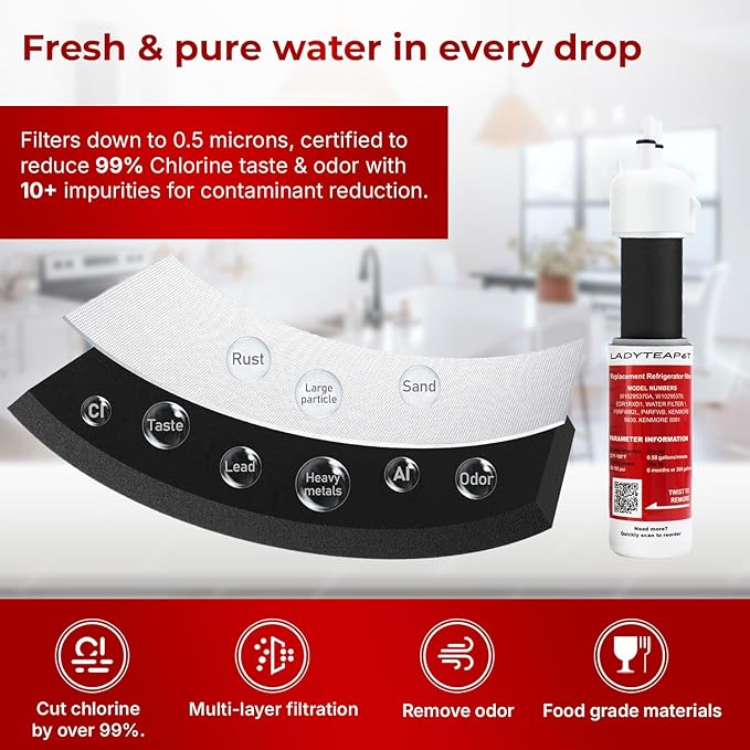 W10295370A Water Filter Replacement Fit for EDR1RXD1, WHR1RXD1, Filter 1, W10295370, KAD1RXD1, P8RFWB2L, P8WB2L, P4RFWB, 46-9081, 46-9930 Compatible with Whirl-pool Ken-more (2 Pack)