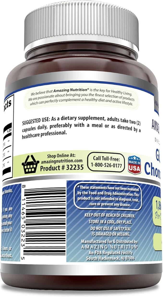 Amazing Formulas Glucosamine Chondroitin MSM 1850 mg Per Serving Capsules Supplement | Non-GMO | Gluten Free | Made in USA (60 Count)