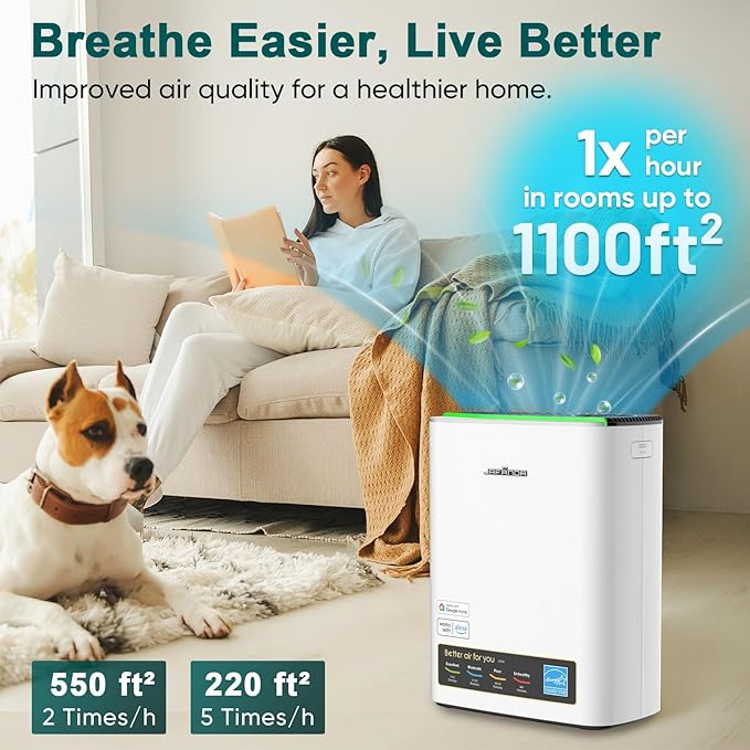 Jafanda Air Purifiers for Home Bedroom Large Room, ‌Smart WiFi × Alexa Control Air purifier for Home Pets True HEPA Filter Activated Carbon Removes 99.99% of Allergens, Dust, Air Cleaner PM2.5