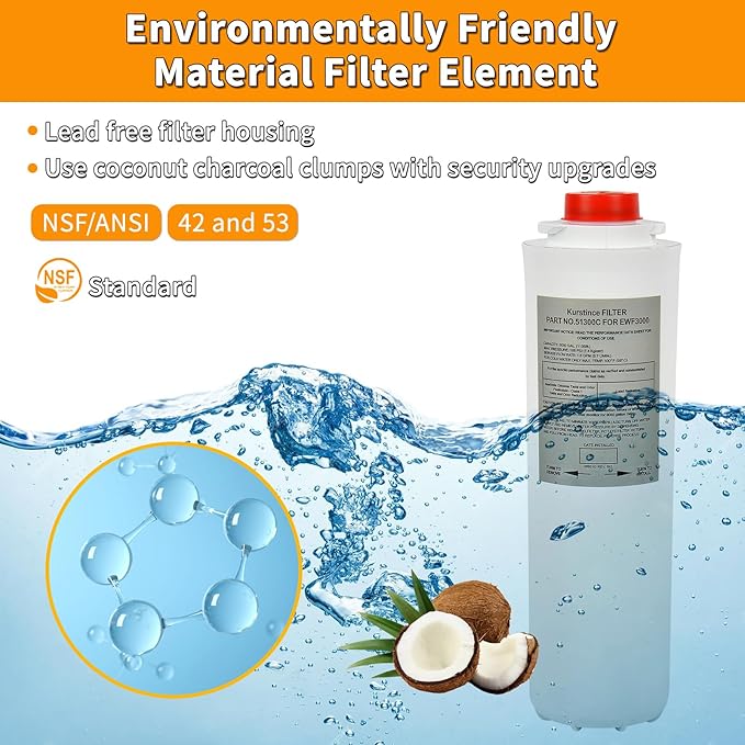 51300C Water Filter, Replacement for Elkay EWF3000 51300C Filters By NSF/ANSI 42 Certified, Compatible With Ezh2o Filter Replacement Bottle Stations, 3000 Gallon High Capacity (No Chip)
