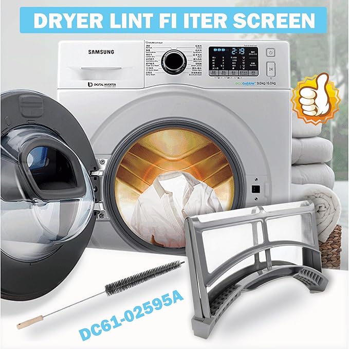𝟮𝟬𝟮𝟱 𝗡𝗘𝗪 DC61-02595A Dryer Lint Filter Case Screen with Cleaner Brush - Replacement for Samsung Dryer, Replaces 2069505,AP4578777,PS4206799, EAP4206799
