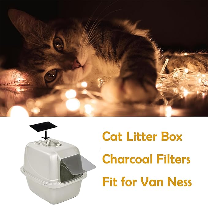 10 Pack Cat Litter Box Charcoal Filters for Van Ness, 4.4 x 6.5In Replacement Carbon Odor Filters for Pureness F6 Zeloite Air Filter Litter Box Filters for Hooded Cat Litter Boxes Upgraded Thickness
