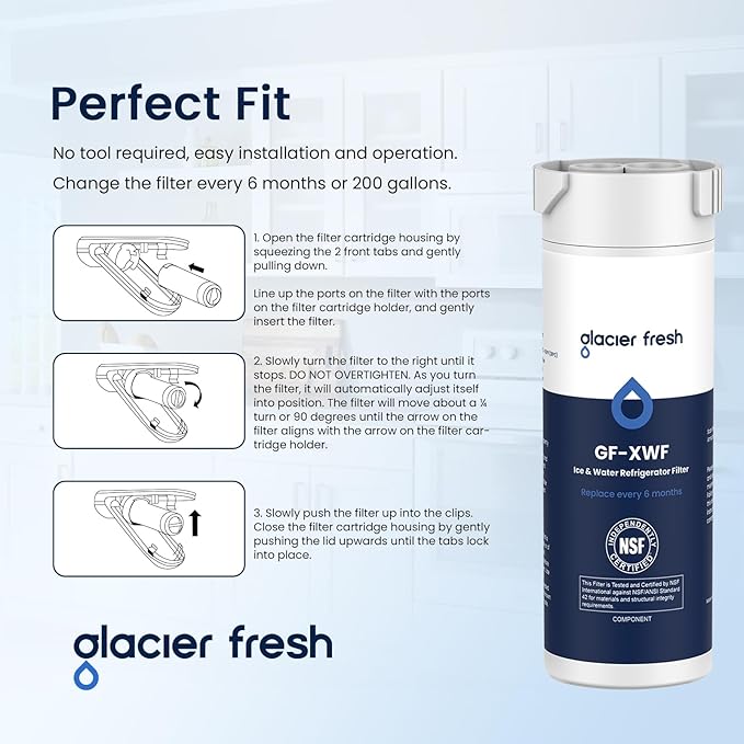 GLACIER FRESH XWF Replacement for GE XWF Refrigerator Water Filter Pack of 4 (Not XWFE)