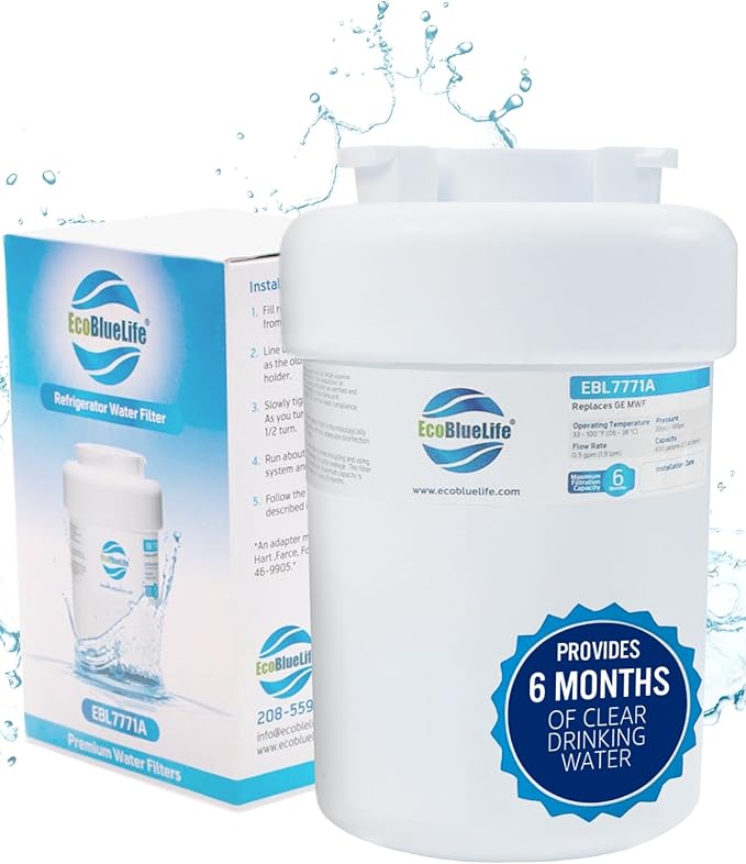 EcoBlueLife Refrigerator Water Filter Replacement using Renewable Activated Carbon. Easy Install Fridge Filter Replacement. Filters up to 300 Gallons of water, 6 Months of Purified Water