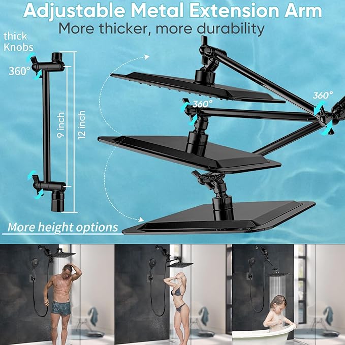 10'' Dual 20 Stage Filtered Shower Head with Handheld, 6 Spray Settings Handheld Shower Head High Pressure Rainfall Filter Combo with 12'' Adjustable Extension Arm, 71'' Shower Hose (Matte Black)