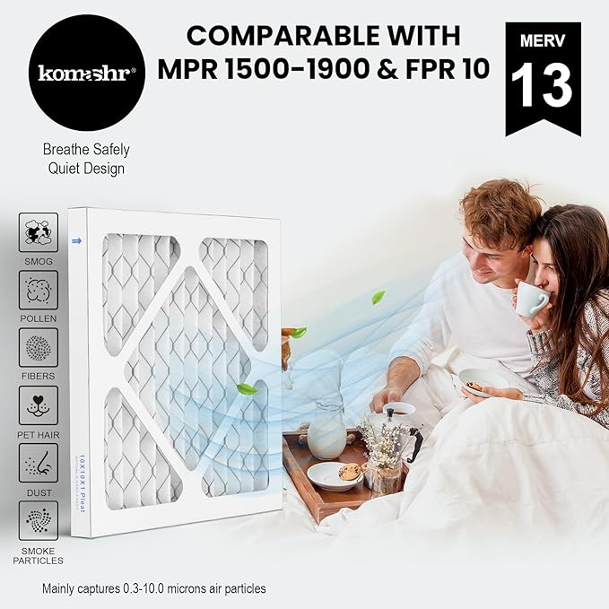 10x10x1 Air Filter MERV 13 (4-Pack), HVAC/Furnace AC Filter Replacement, Dust Defense–Comparable with MPR 1500-1900 & FPR 10 (Actual 7.75x7.75x0.75)