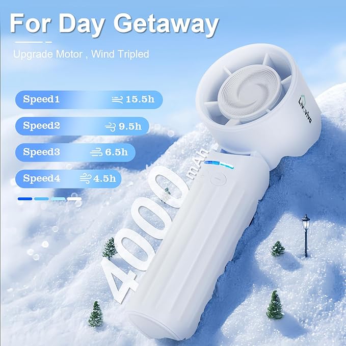 Handheld fan, adjustable blowing angle, mini portable turbo fan, USB Type-C rechargeable, infinitely variable speed high-speed personal fan, 11 Hours Battery Life(Candy Blue)