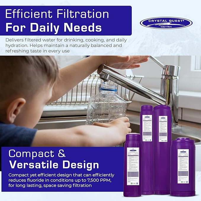 Crystal Quest SMART + Calcium GAC Fluoride Reduction Water Filter Cartridge - 1 Micron - Coconut Shell GAC - Eagle Redox Alloy - Reduces Fluoride & Contaminants - 2-7/8” x 20”