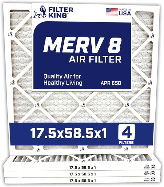 Filter King 17.5x58.5x1 Air Filter | 4-PACK | MERV 8 HVAC Pleated A/C Furnace Filters | MADE IN USA | Actual Size: 17.5 x 58.5 x .75"