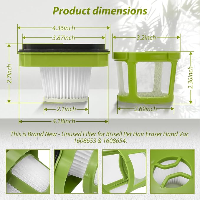 HASMX Replacement Vacuum Filter for Bissell Pet Hair Eraser Hand Vacuum Cleaner Models 1782 17823 Replaces Part Numbers 160-8653 160-8654 1608653 1608654 (1)