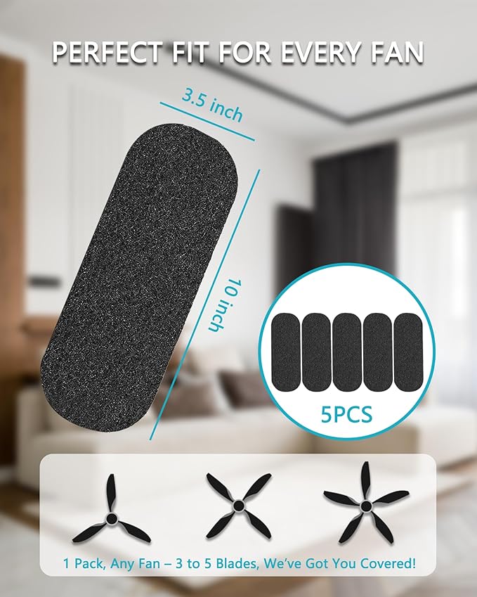 JUIN Ceiling Fan Filters for Blades: 5PCS Activated Coconut Shell Carbon Filters Universal Unscented Ceiling Fan Air Purifiers Easy-Stick Ceiling Fan Air Filters for Common Household Contaminants