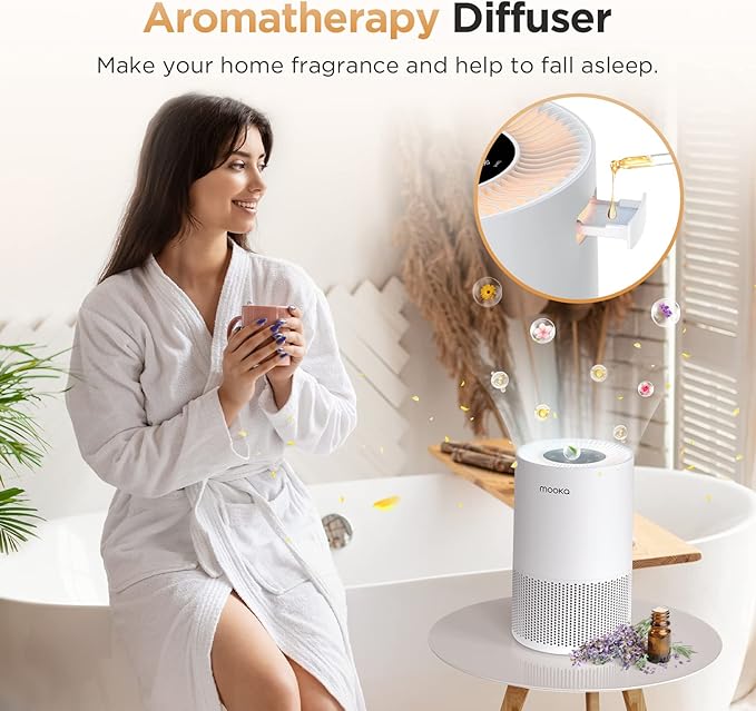 Air Purifiers for Home Large Rooms up to 1200ft², MOOKA H13 True HEPA Air Purifier for Bedroom Pets with Fragrance Sponge, Timer, Air Filter Cleaner for Smoke, Odor, Dander, Pollen (White)