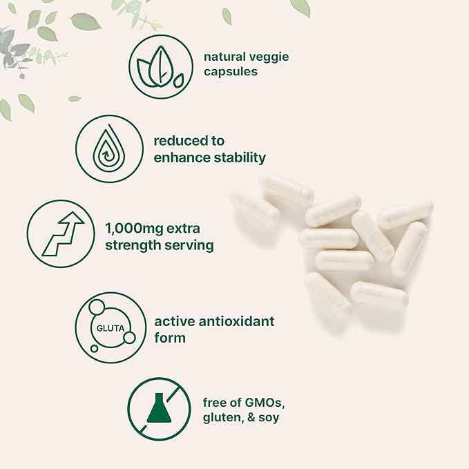 Micro Ingredients Glutathione 1,000mg, 120 Veggie Capsules | Extra Strength Reduced Glutathione + Active Antioxidant Form | Liver Health & Immune Support Supplement | Non-GMO, Gluten Free, Vegan