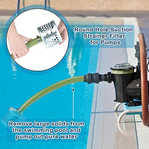 1-1/2 Inch Round Hole Suction Strainer Filter Carbon Steel Plated Npt Thread Hose Water Pump Inlet Strainer for Remove Debris Trash Reduces Solids Entering