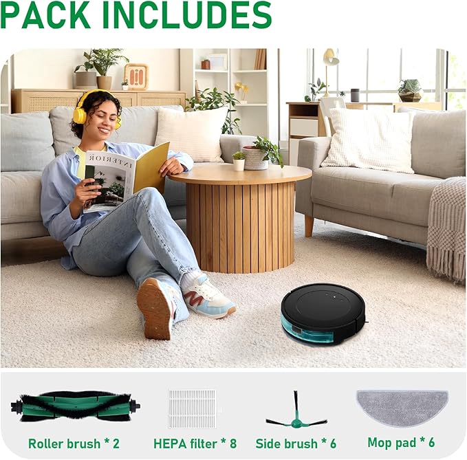 Y0140 Replacement Parts Pack for iRobot Roomba Combo Essential Series Q011, Y0110, Q0120, Y0140 Robot Vacuum Cleaner, 2 Roller Brush, 8 Hepa Filters, 6 Side Brushes, 6 Mop Pads (22 Pcs/Pack)