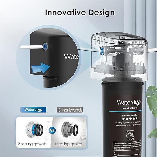 Waterdrop 10UB-B Under Sink Water Filter, Reduces PFAS, PFOA/PFOS, Lead, Chlorine, Bad Taste, NSF/ANSI 42 Certified, 11K Gallons, Easy Installation, Black Faucet