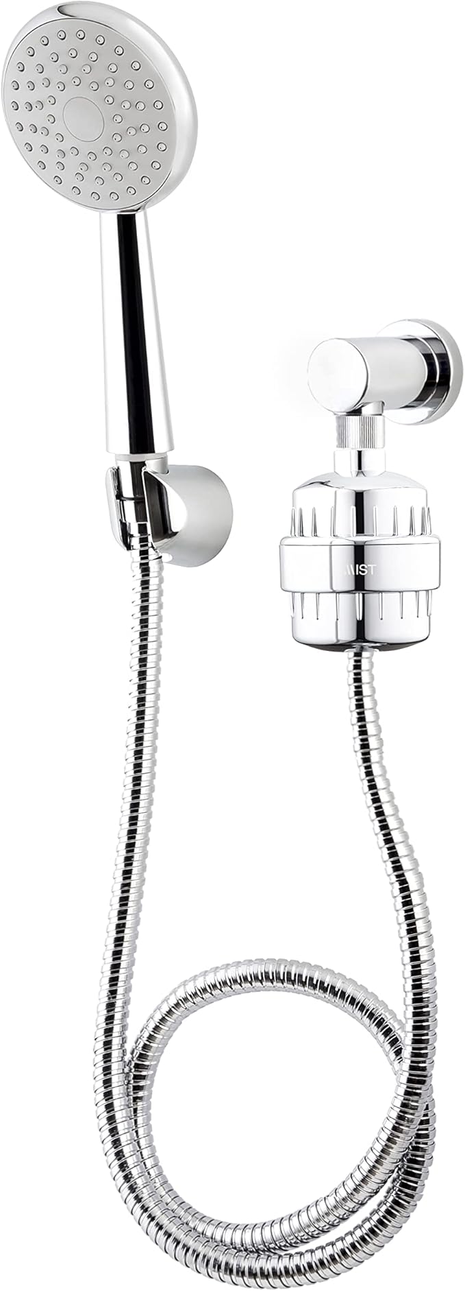 Mist Filtered Shower Head Attachment, High Output, 15 stage Shower Filter for Hard Water, Improves the Condition of Skin & Hair - Water Softener (1 Replacement Filter) Chrome