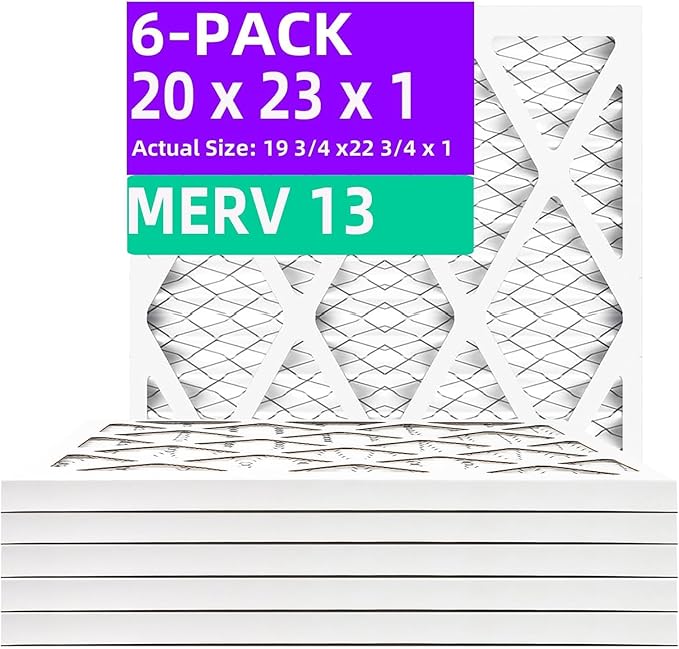20x23x1 (6-Pack) MERV 13 Pleated Air Filter (Actual Size: 19.75"x22.75"x0.75") MPR 1900 & FPR 10, Furnace Air Filters,20x23x1 air filter