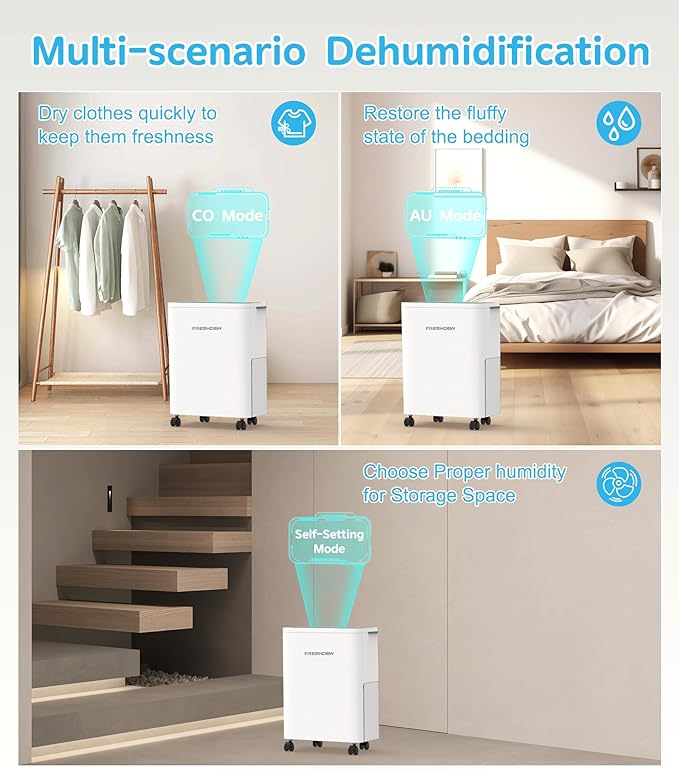 FRESHDEW Dehumidifier, 30 Pints Dehumidifiers for Home, 1500 Sq. Ft Dehumidifiers with Drain Hose, 0.52 Gallon Water Tank for Basement Bathroom Bedroom, Overflow Protection, 24H Timer (1500 Sq.ft)