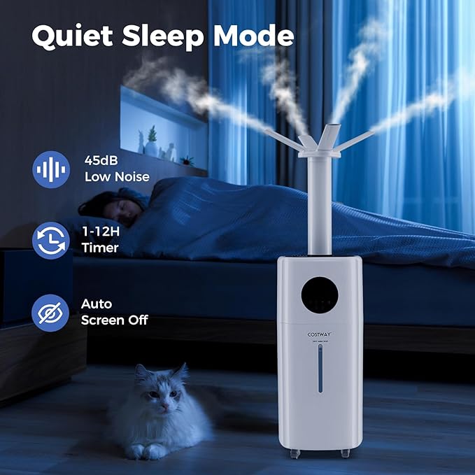 COSTWAY 21L/5Gal Humidifier for Large Room, Top Fill Whole House Humidifier, 3 Mist Levels, Extension Tube, 360° Nozzles & Remote Control for Bedroom, Plants