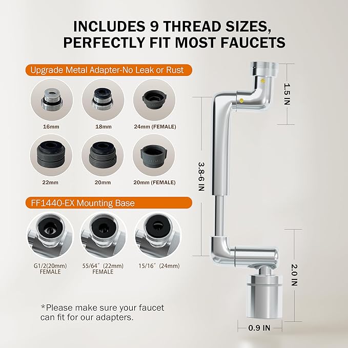 Frizzlife 1440° Swivel Faucet Extender Sink Aerator, 3-Mode Sprayer Water Filter Extension, 1080° Robotic Arm + 360° Rotating Universal Tap Attachment For Bathroom/Kitchen ＆ Washing Hair/Face/Kids Use