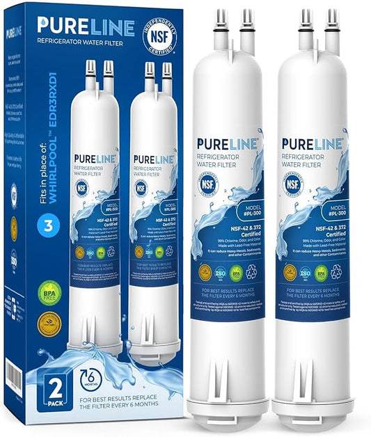 Pureline Replacement for Everydrop® Filter 3, EDR3RXD1, 4396710, 4396841 Water Filter, Kenmore® 46-9083, 46-9030 Refrigerator Water Filter (2 Pack)