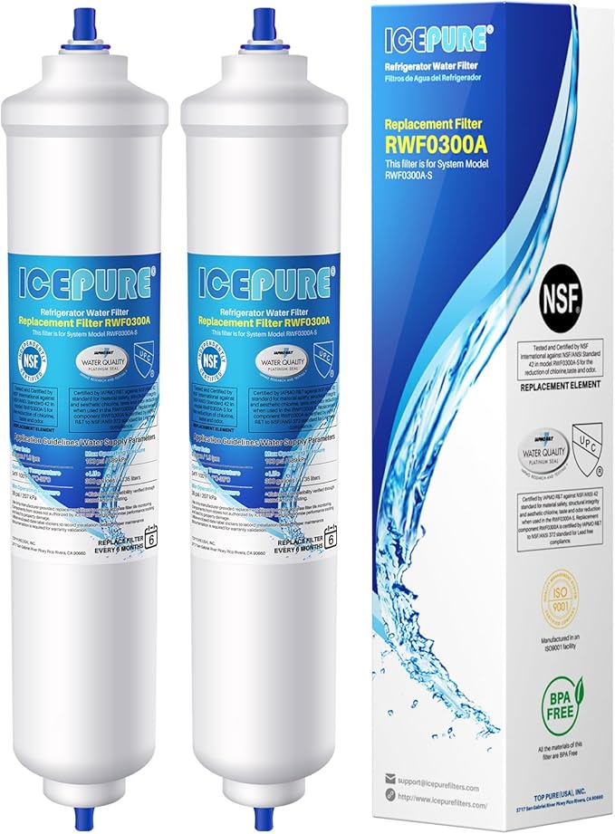 ICEPURE GXRTDR Inline Water Filter for Refrigerator with 1/4-Inch Direct Connect Fittings,Replacement for Samsung DA29-10105J, Whirlpool WHKF-IMTO, Idea for Ice Maker, RV, RO System, 2PACK
