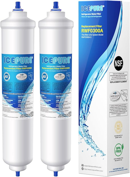 ICEPURE GXRTDR Inline Water Filter for Refrigerator with 1/4-Inch Direct Connect Fittings,Replacement for Samsung DA29-10105J, Whirlpool WHKF-IMTO, Idea for Ice Maker, RV, RO System, 2PACK