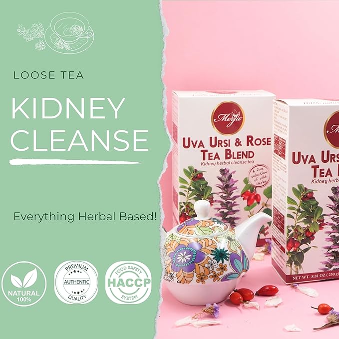 Merja Herbs Uva Ursi & Rose Tea - Kidney Support & Cleanse - Mediterranean Loose Tea - Caffeine Free - 100% Natural & Premium Quality 250gr 8.82 oz