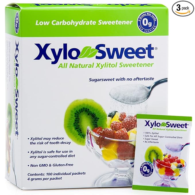 Xlear XyloSweet Plant Sourced Xylitol Sweetener - Pure Natural Sugar Substitute, Granules, Non-GMO, Gluten-Free, 100 Packets (Pack of 3)