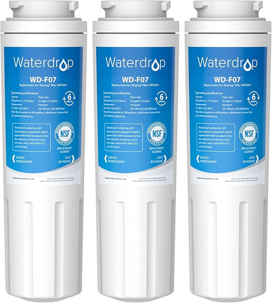 Waterdrop UKF8001 Refrigerator Water Filter 4, Replacement for Whirlpool® EDR4RXD1, EveryDrop® Filter 4, Maytag® UKF8001AXX-750, UKF8001AXX-200, 46-9006, Puriclean II, WD-F07, 3 Filters