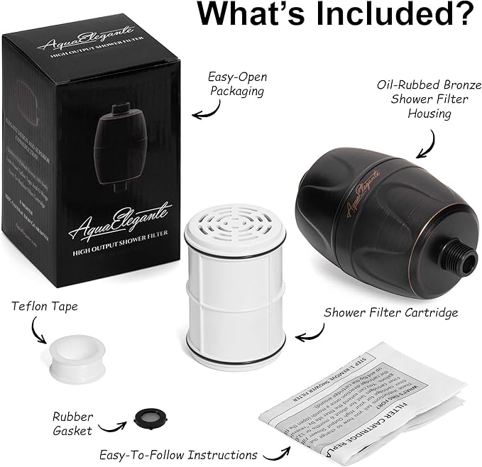 Aqua Elegante Shower Water Filter For Shower Head - Universal Home Showerhead Filters To Remove Chlorine + Hard Minerals - Purifier And Filtered Softener System Best With Charcoal - Oil-Rubbed Bronze